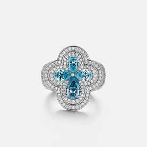 Flower <b>Cocktail</b> <b>Ring</b> Women's 925 silver <b>Gold</b> Rose Plated Moissanite Pave Setting Luxury Wedding Jewelry - Product Image 3