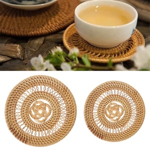 Handmade Round Shape Rattan Wooden Bamboo Coaster Set Classic Style Coffee <b>Mug</b> Glass Coasters <b>Holder</b> Wholesale - Product Image 5