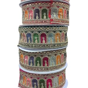 Wholesale 1 Piece Indian Sabyasachi Embroidery Sequin <b>Beads</b> Lace <b>Trim</b> Border 100% Polyester Eco-Friendly Vintage Style Business - Product Image 1