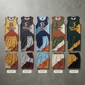Ensemble de maillot de basket-ball pour hommes, débardeur sans manches bicolore avec short à taille élastique, vêtements de sport respirants en polyester - Product Image 4