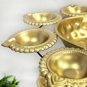 Gold Metal Two Tier Tealight Candle Holder Stand Decorative Multi Candle Holder with Bell <b>Topper</b> Traditional Indian Diya Stand - Product Image 4