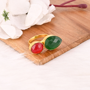 Anillo Clásico de Dos Piedras Nano Garnet Hydro y Green Hydro, Hecho a Mano, de Latón Chapado en Oro, Joyería con Piedras Preciosas para Mujer - Product Image 3