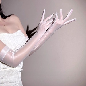 Summer Ultra-<b>thin</b> Oil Bright Silk Soft Smooth Nylon Satin Bridal Wedding Long Arm Hand Cover <b>Gloves</b> with Needle Detection - Product Image 1
