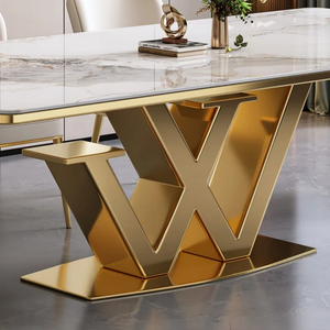 Pedestal Metal Luxury Modern Dining Set, Luxury Dining <b>Table</b> With Marble Top Spacesave Dining <b>Table</b> - Product Image 4