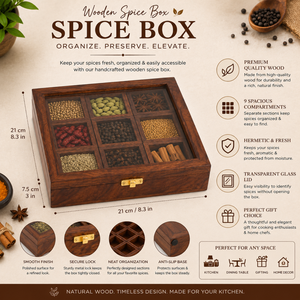 Wooden <b>Spice</b> Box with Compartments | Masala Herb Seasoning Organizer | Durable Kitchen Storage Container | Traditional Cooking - Product Image 5