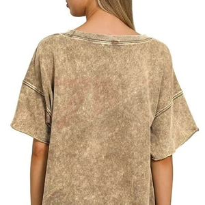 Camiseta Holgada de Mujer con Hombros Caídos, Color Sólido, Cuello Redondo, Manga Corta, 100% Algodón Tejido, Ajuste Holgado, para Todas las Temporadas - Product Image 4