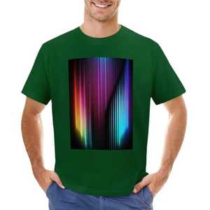 T-shirt vert pour homme avec imprimé rayures arc-en-ciel, manches courtes, col rond, coupe classique, tissu jersey, imprimé numérique. - Product Image 1