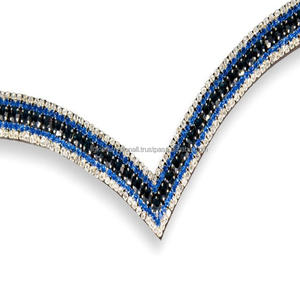 Banda de cejas de caballo de cuero ecuestre en forma de V al por mayor con cristales azules y blancos de cinco filas cristales brillantes de diamante ostentosos - Product Image 1