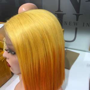 Perruque Bob Ombre Jaune Citron/Orange Extensions de Cheveux Raides, Cheveux Humains Vietnamiens - Product Image 2