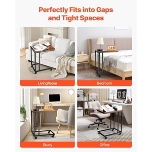 Mesa Auxiliar Portátil con Ruedas y Marco Metálico en Forma de C para Sala de Estar, Dormitorio u Oficina - Product Image 6