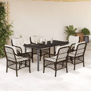 Set da Pranzo da Giardino per 6 Persone, in Acciaio Verniciato a Polvere Marrone, Arredamento da Esterno in Stile Contemporaneo - Product Image 1