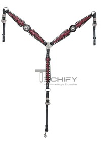 Salopette occidentale en cuir véritable gaufré à la main Style selle anglaise confortable et durable ensemble de colliers de poitrine Concho indien - Product Image 4