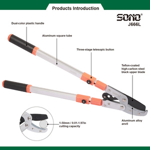 Tijeras de podar industriales SONO J667L de alta resistencia para ramas altas, con cuchillas de acero al carbono recubiertas de PTFE, de aluminio/PVC - Product Image 2