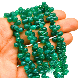Perles en onyx vert AAA+ 6x9mm, facettées en forme de goutte, pierres précieuses semi-précieuses en onyx naturel, perles en vrac pour la création de bijoux - Product Image 2