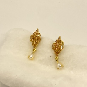 Sapphire Pearl Pendant Set 22K Gold Plated Brass Marquise Crystal Necklace and Stud <b>Earrings</b> Set for Women - Product Image 3