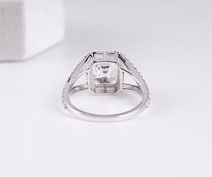 14K Gold Vintage Halo Engagement <b>Ring</b> Square Emerald Cut Lab <b>Diamond</b> <b>Ring</b> Antique Wedding <b>Ring</b> Split Shank <b>Ring</b> - Product Image 5