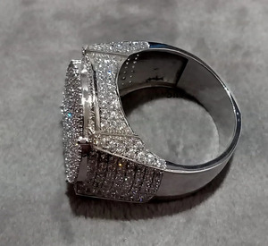 Moissanite Mens Cluster <b>Pinky</b> <b>Ring</b> Bold Wedding Engagement Rhodium Plated Hip hop Style 925 Sterling <b>Silver</b> Anniversary Gifts - Product Image 2