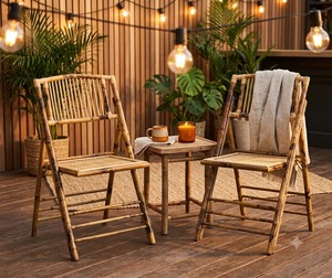 Silla de Bambú y Teca con Patas Cónicas, Estilo Rústico, Ligera, para Exteriores, Jardín, Restaurante, Sala de Estar, Ahorra Espacio - Product Image 3
