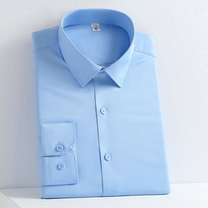Camisas de Vestir para Hombre Resistentes a las Arrugas, Manga Larga, Cierre de Botones, Camisas Formales de Negocios para Hombre, Color Sólido Teñido - Product Image 5