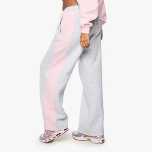 Pantalon de jogging droit en molleton doux pour femme, avec empiècements latéraux contrastants, nouveau design unique, prix de gros, collection hiver - Product Image 4