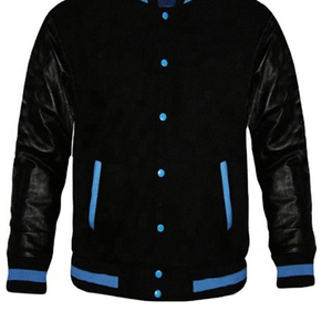Veste universitaire personnalisée de couleur unie pour hommes, confortable, de haute qualité, avec corps en laine et manches en cuir et toile, grandes tailles - Product Image 1