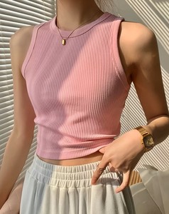 Camiseta sin mangas elegante y casual para mujer, con cuello redondo, transpirable, para verano, con logo frontal, elasticidad moderada, color liso - Product Image 4