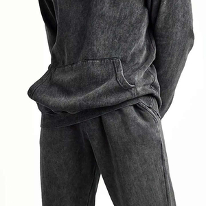 Mens Acid Wash Winter Hooded Solid Tracksuit Gym Wear Jogging Suit Casual Fitness Sportswear Custom Logo Training Set - Product Image 4