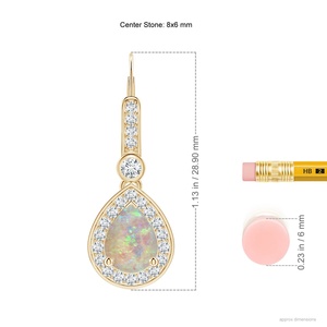 Pendientes colgantes de oro macizo de 14 quilates con ópalo en forma de pera y halo de diamantes, piedra de nacimiento de octubre, joyería nupcial para mujer - Product Image 2