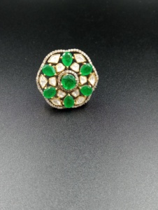floral Shape Cocktail <b>Ring</b> With green doublet Stone and moissanite Gold Plated handmade Glam ethnic Style <b>adjustable</b> <b>ring</b> - Product Image 4