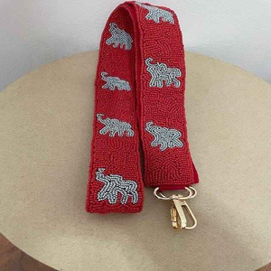 Sangle de sac à main en toile noire avec motif éléphant perlé fait main, accessoire brodé sur le thème animalier pour sac bandoulière par MULTI CRAFT - Product Image 2