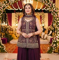 Ensemble Sharara en Georgette Brodé pour Femme, Style Ethnique, avec Ceinture Broderie, Tenue de Soirée Chic, Robe de Mariée Indienne – Vente en Gros