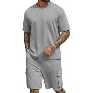 Men Casual <b>Set</b> Manufacturer 2 Piece 220 GSM Cotton T Shirt Cargo Shorts Oversized OEM ODM Bulk Supply - Product Image 1