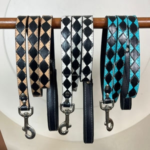 Correas y collares para perros manos libres de cuero a cuadros de lujo personalizados de alta calidad, cuerda para perros grandes, grandes, medianos y pequeños - Product Image 6