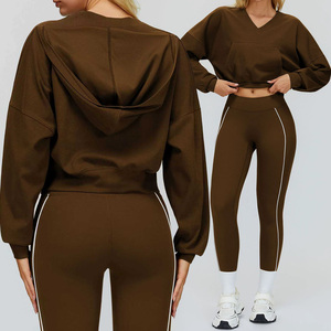 Wholesale Famous Brand Women's Full Length Racerback Scoop Neck High Elastic Waist Solid Breathable Yoga Pilates Stretch Set - Product Image 6