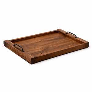 Planche à découper rustique en bois d'acacia, faite à la main, épaisseur 1,5 cm, rectangulaire, résistante à la chaleur, avec poignées, pour servir les aliments - Product Image 6
