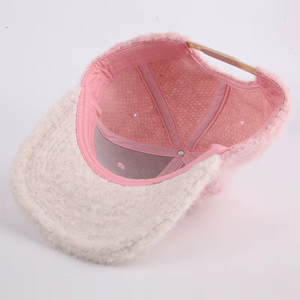 Unisex Wool <b>Snapback</b> <b>Cap</b> 6-Panel Embroidered Letter A Fleece Flat Brim Winter Casual Hat Adult 58-60CM - Product Image 2