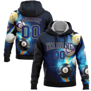Sweat-shirt à capuche de sport de billard 3D, nouveau design, personnalisé, bleu marine et or vieilli, vente en gros directe - Product Image 1