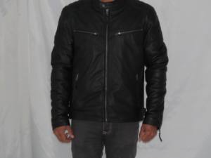 Chaqueta de motociclista de invierno para hombre, de cuero genuino negro, impermeable, ecológica, con hombros acolchados, cremallera de alta calidad, unisex. - Product Image 5