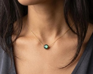 Handmade Polished Labradorite Gemstone <b>Necklace</b> Gold Tone Chain Minimalist <b>Boho</b> Luxury Jewelry Gift for Women - Product Image 1