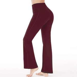 Pantalon de yoga évasé taille haute élastique personnalisé pour femme, coupe décontractée, couleur unie, vente en gros - Product Image 4