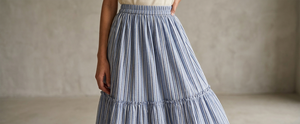 Women Blue White Stripes Cotton Maxi <b>Skirt</b> <b>Elastic</b> Waist Tiered Frill Long <b>Skirt</b> Summer Beach Wear Casual Boho Outfit Top - Product Image 5
