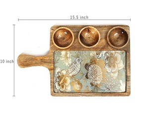 Plateau de service artisanal en bois de manguier écologique avec bols, plateau rustique pour apéritifs et collations, 100 pièces pour les fêtes à domicile - Product Image 3