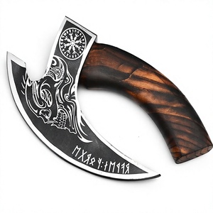 Hand Forged Viking Tomahawk <b>Axe</b> Carbon Steel Blade Wood <b>Handle</b> Survival Hatchet With Norse Engraving Design - Product Image 1