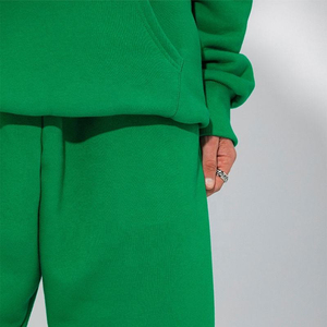 <b>Mens</b> Green Hooded Tracksuit Set Solid Color Casual Full Sleeve Sweatshirt with Matching Sweatpants Breathable Midweight Cotton - Product Image 5