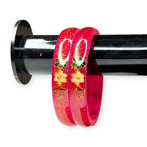 กำไลข้อมืออะคริลิคสีชมพูดีไซน์ดอกไม้ประดับมุกเลียนแบบทรงเหลี่ยมมรกตสุดฮิต ชุบทอง เหมาะสำหรับงานแต่งงาน - Product Image 2