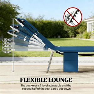 Ensemble de chaises longues d'extérieur bleu foncé, un ensemble de deux fauteuils pour bronzer - Product Image 2