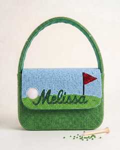 Bolso de Mano Bordado a Mano con Cuentas de Poliéster, Tema de Golf, Nombre Personalizado Melissa, Diseño Verde y Azul, Lavable, Forma Rectangular - Product Image 2