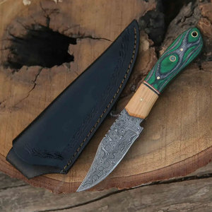 High Quality Damascus Steel Hunting Knife with <b>Leather</b> Sheath Outdoor Utility <b>Tool</b> for Field Tasks and Outdoor <b>Work</b> - Product Image 1