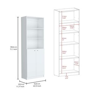 Libreria Moderna a 2 Ante per Ufficio Domestico con Ripiani Multi-Livello, Unità di Stoccaggio Bianca con Doppie Porte - Product Image 3