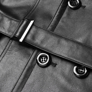 Manteau long en cuir pour homme de haute qualité, style décontracté, avec finition douce au toucher, look tendance pour l'hiver, vêtement d'extérieur contemporain. - Product Image 6